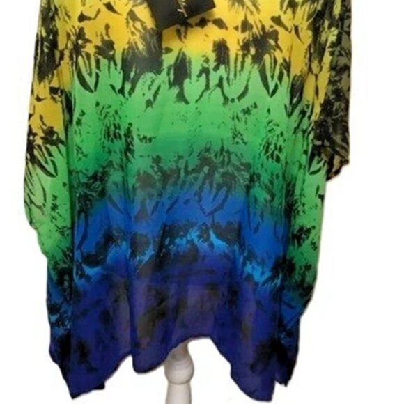 Joan Boyce Multi Color Chiffon Tunic V-Neck w/Silver Beaded Trim Missy NWT $99 - Picture 12 of 15